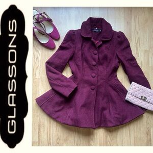Glassons burgundy wine wool blend peplum coat